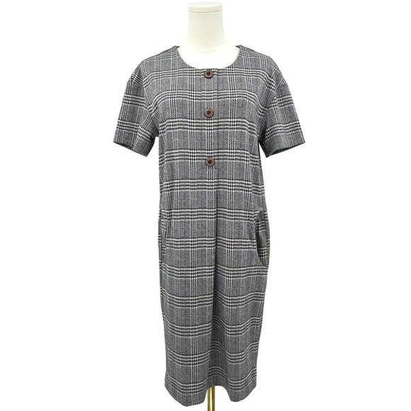 .jet Dresses & Skirts - .jet Glen Plaid Fit & Flare Dress Pockets Knit Short Sleeve Gray Black EU 38